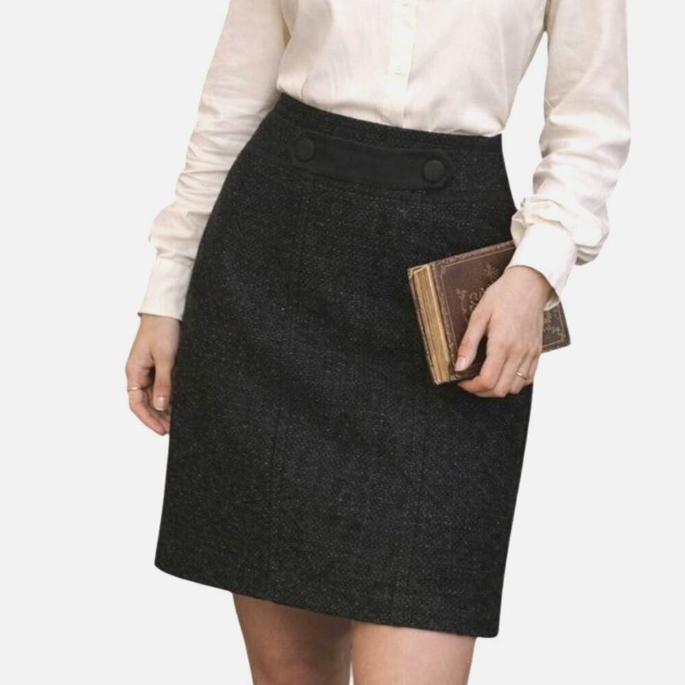 Nanette Lepore Womens Tweed Wool Pencil Skirt Size 8 Black Academia Preppy Retro